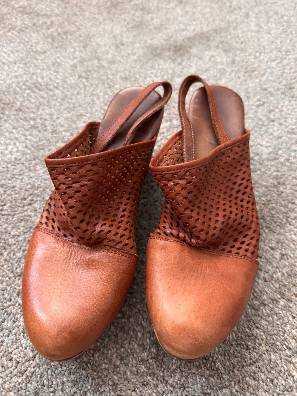Free People Rust Brown Perforated Leather Slingback Mules